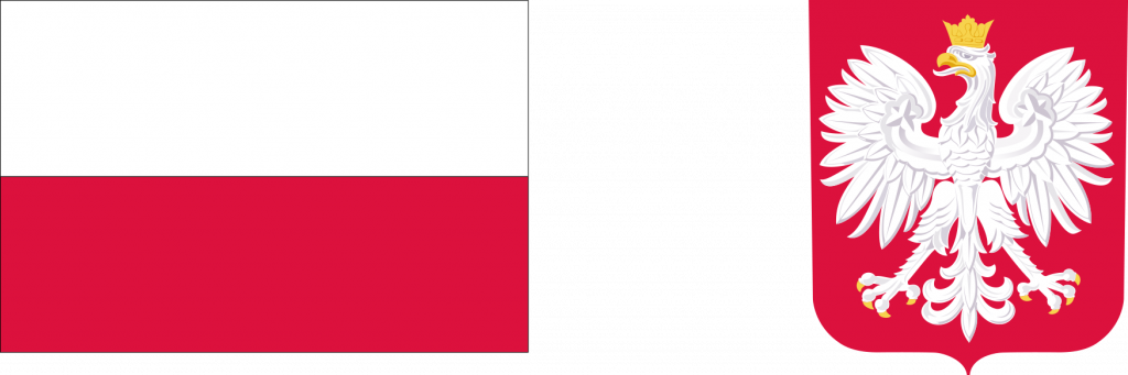logotyp projektu - biało-czerwona flaga Polska, godło Polski - biały orzeł w koronie na czerwonym tle